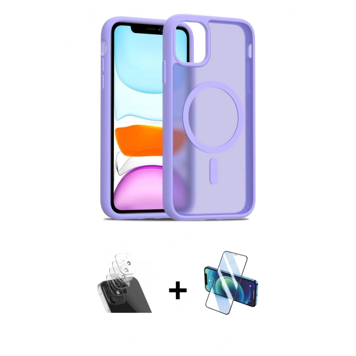 MARSİLYAN™- iPhone 11 Kılıf Siluet Minimal Prime - Siyah 3D Antistatik Cam Ekran Koruyucu + Kamera Lens Koruma Cam - SF