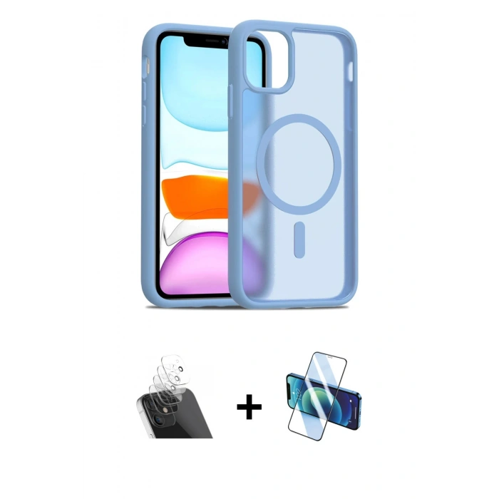 MARSİLYAN™- iPhone 11 Kılıf Siluet Minimal Prime - Siyah 3D Antistatik Cam Ekran Koruyucu + Kamera Lens Koruma Cam - SF