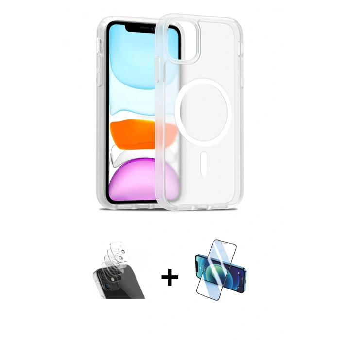 MARSİLYAN™- iPhone 11 Kılıf Siluet Minimal Prime - Siyah 3D Antistatik Cam Ekran Koruyucu + Kamera Lens Koruma Cam - SF