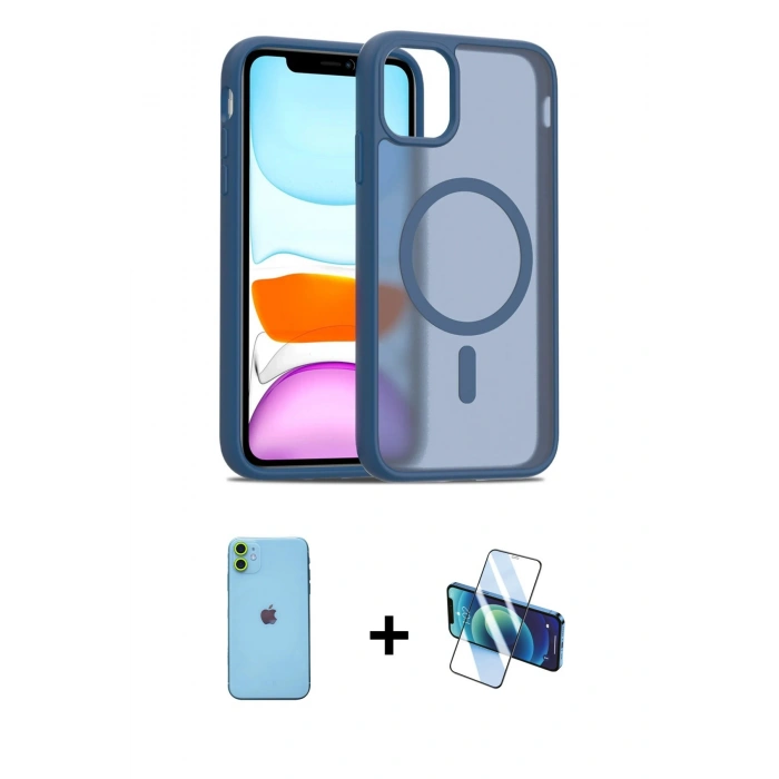 MARSİLYAN™- iPhone 11 Kılıf Siluet Minimal Prime - Siyah 3D Antistatik Cam Ekran Koruyucu + Neon Fosforlu Kamera Lens - YL