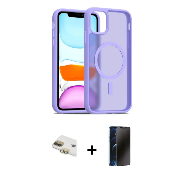 MARSİLYAN™- iPhone 11 Kılıf Siluet Minimal Prime - Siyah 3D Antistatik Hayalet Cam Ekran Koruyucu + Pers Alüminyum Kamera Lens - GD