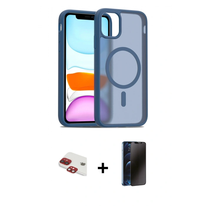 MARSİLYAN™- iPhone 11 Kılıf Siluet Minimal Prime - Siyah 3D Antistatik Hayalet Cam Ekran Koruyucu + Pers Alüminyum Kamera Lens - KI