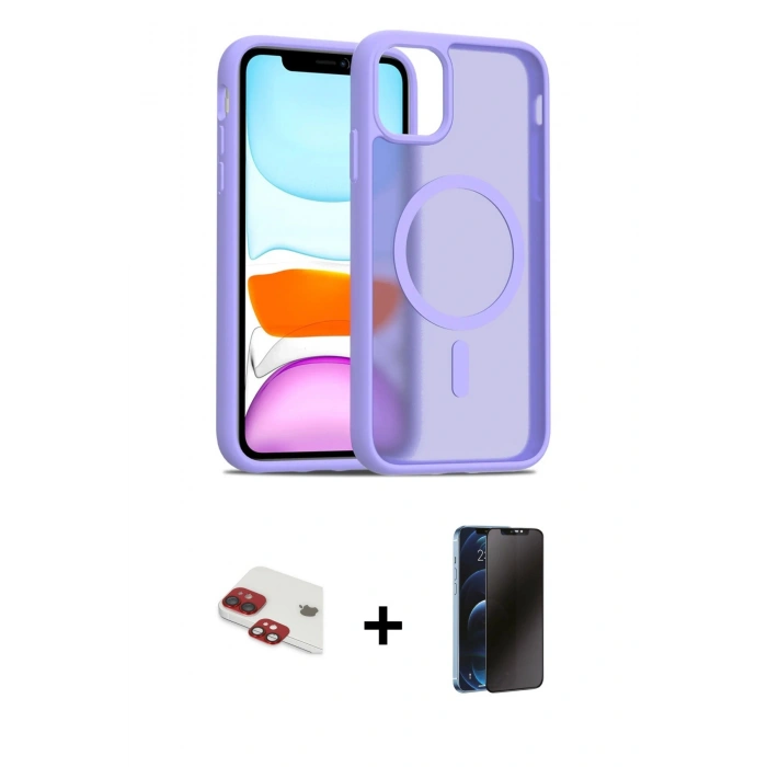 MARSİLYAN™- iPhone 11 Kılıf Siluet Minimal Prime - Siyah 3D Antistatik Hayalet Cam Ekran Koruyucu + Pers Alüminyum Kamera Lens - KI