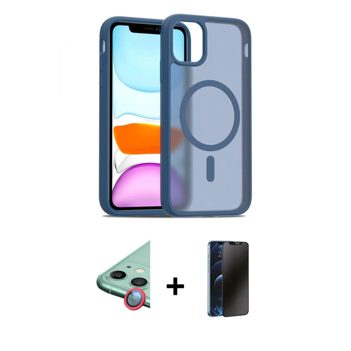 MARSİLYAN™- iPhone 11 Kılıf Siluet Minimal Prime - Siyah 3D Antistatik Hayalet Cam Ekran Koruyucu + Raze Metal Kamera Lens - KI