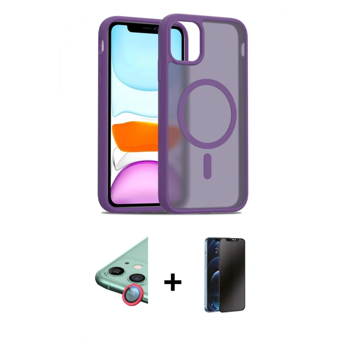 MARSİLYAN™- iPhone 11 Kılıf Siluet Minimal Prime - Siyah 3D Antistatik Hayalet Cam Ekran Koruyucu + Raze Metal Kamera Lens - KI