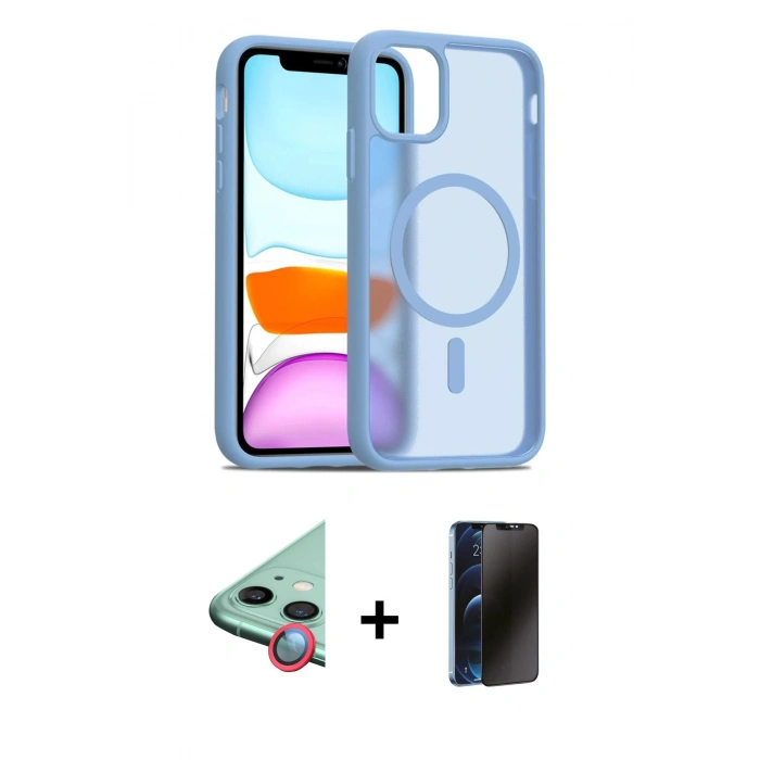 MARSİLYAN™- iPhone 11 Kılıf Siluet Minimal Prime - Siyah 3D Antistatik Hayalet Cam Ekran Koruyucu + Raze Metal Kamera Lens - KI