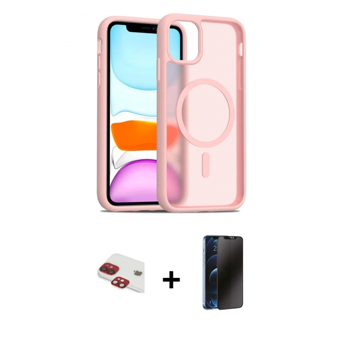 MARSİLYAN™- iPhone 11 Kılıf Siluet Minimal Prime - Siyah 3D Antistatik Hayalet Cam Ekran Koruyucu + Pers Alüminyum Kamera Lens - KI