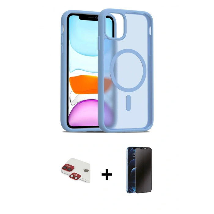 MARSİLYAN™- iPhone 11 Kılıf Siluet Minimal Prime - Siyah 3D Antistatik Hayalet Cam Ekran Koruyucu + Pers Alüminyum Kamera Lens - KI