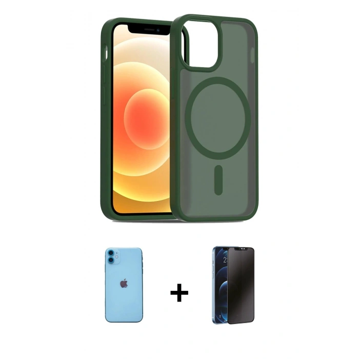 MARSİLYAN™- iPhone 11 Kılıf Siluet Minimal Prime - Siyah 3D Antistatik Hayalet Cam Ekran Koruyucu + Neon Fosforlu Kamera Lens - MI