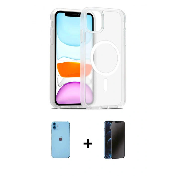 MARSİLYAN™- iPhone 11 Kılıf Siluet Minimal Prime - Siyah 3D Antistatik Hayalet Cam Ekran Koruyucu + Neon Fosforlu Kamera Lens - MI