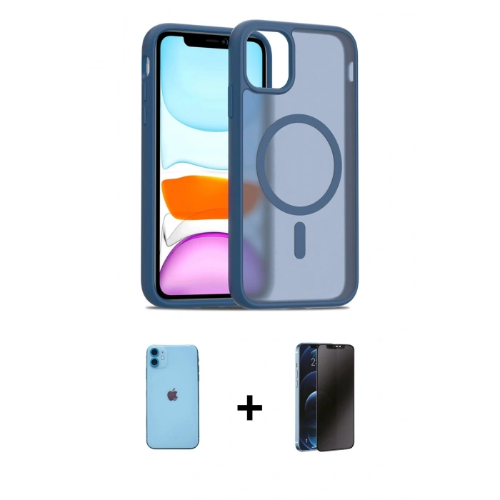 MARSİLYAN™- iPhone 11 Kılıf Siluet Minimal Prime - Siyah 3D Antistatik Hayalet Cam Ekran Koruyucu + Neon Fosforlu Kamera Lens - MI
