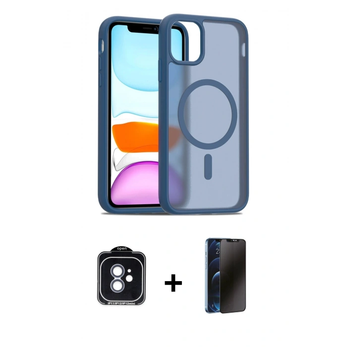 MARSİLYAN™- iPhone 11 Kılıf Siluet Minimal Prime - Siyah 3D Antistatik Hayalet Cam Ekran Koruyucu + PVD Metal Kamera Lens - MI