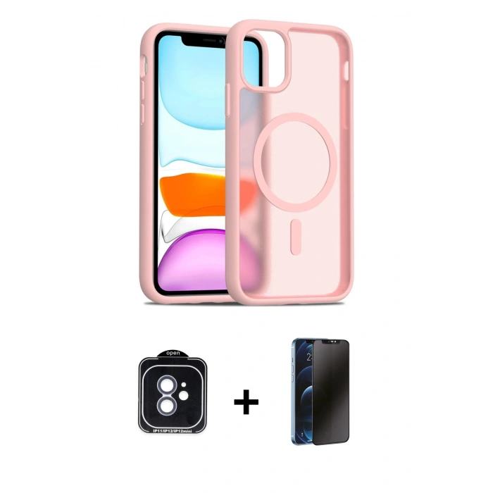 MARSİLYAN™- iPhone 11 Kılıf Siluet Minimal Prime - Siyah 3D Antistatik Hayalet Cam Ekran Koruyucu + PVD Metal Kamera Lens - MI
