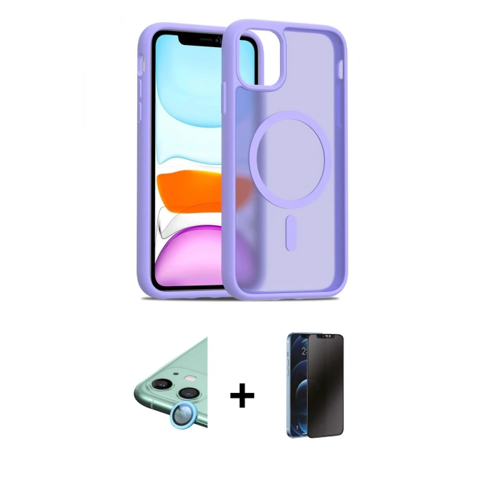 MARSİLYAN™- iPhone 11 Kılıf Siluet Minimal Prime - Siyah 3D Antistatik Hayalet Cam Ekran Koruyucu + Raze Metal Kamera Lens - MI