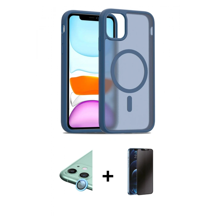 MARSİLYAN™- iPhone 11 Kılıf Siluet Minimal Prime - Siyah 3D Antistatik Hayalet Cam Ekran Koruyucu + Raze Metal Kamera Lens - MI