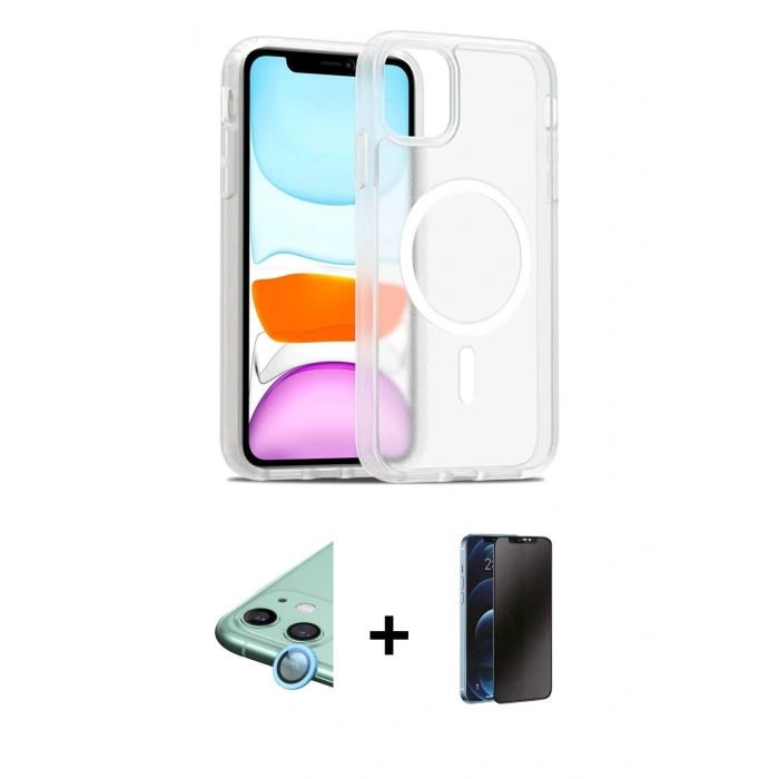 MARSİLYAN™- iPhone 11 Kılıf Siluet Minimal Prime - Siyah 3D Antistatik Hayalet Cam Ekran Koruyucu + Raze Metal Kamera Lens - MI