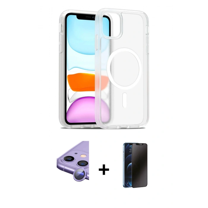 MARSİLYAN™- iPhone 11 Kılıf Siluet Minimal Prime - Siyah 3D Antistatik Hayalet Cam Ekran Koruyucu + Raze Metal Kamera Lens - MR