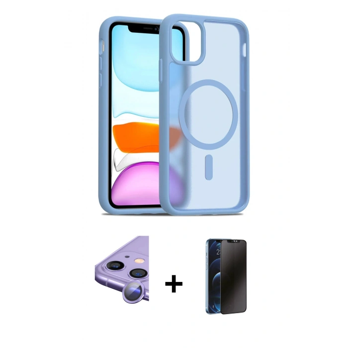 MARSİLYAN™- iPhone 11 Kılıf Siluet Minimal Prime - Siyah 3D Antistatik Hayalet Cam Ekran Koruyucu + Raze Metal Kamera Lens - MR