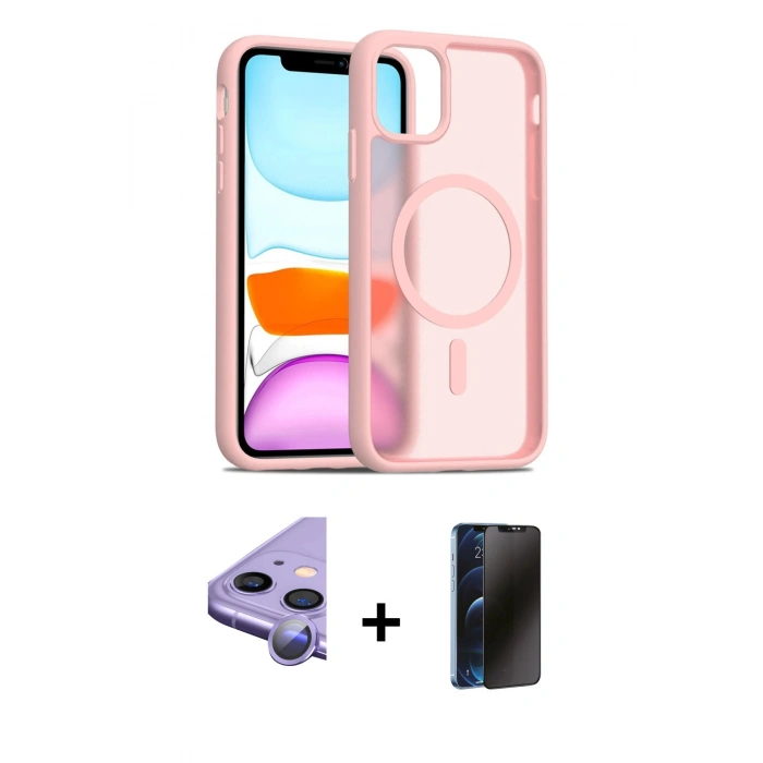 MARSİLYAN™- iPhone 11 Kılıf Siluet Minimal Prime - Siyah 3D Antistatik Hayalet Cam Ekran Koruyucu + Raze Metal Kamera Lens - MR