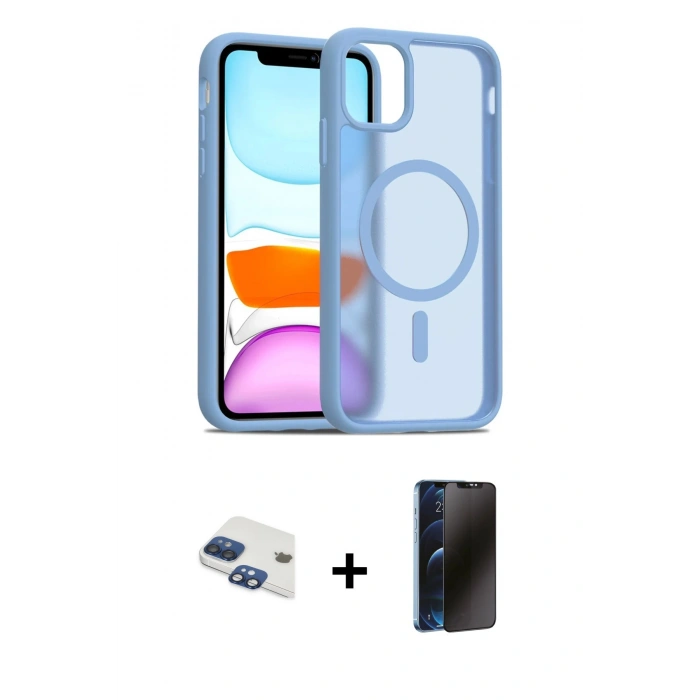 MARSİLYAN™- iPhone 11 Kılıf Siluet Minimal Prime - Siyah 3D Antistatik Hayalet Cam Ekran Koruyucu + Pers Alüminyum Kamera Lens - LT