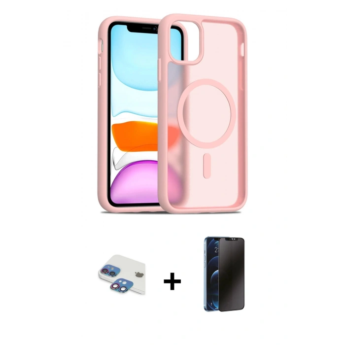MARSİLYAN™- iPhone 11 Kılıf Siluet Minimal Prime - Siyah 3D Antistatik Hayalet Cam Ekran Koruyucu + Pers Alüminyum Kamera Lens - GI