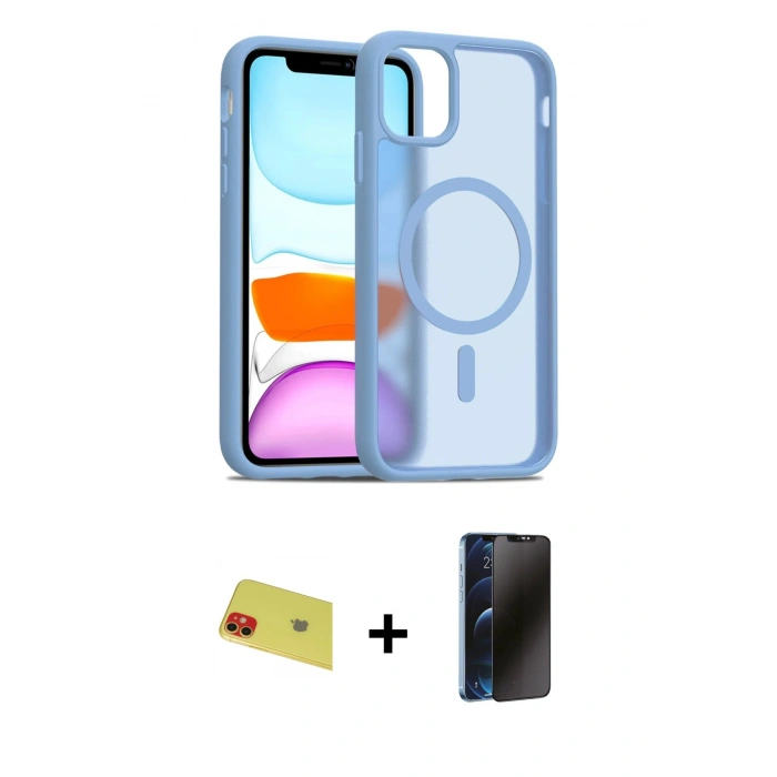 MARSİLYAN™- iPhone 11 Kılıf Siluet Minimal Prime - Siyah 3D Antistatik Hayalet Cam Ekran Koruyucu + Rainbow Kamera Lens Koruma Cam - KI