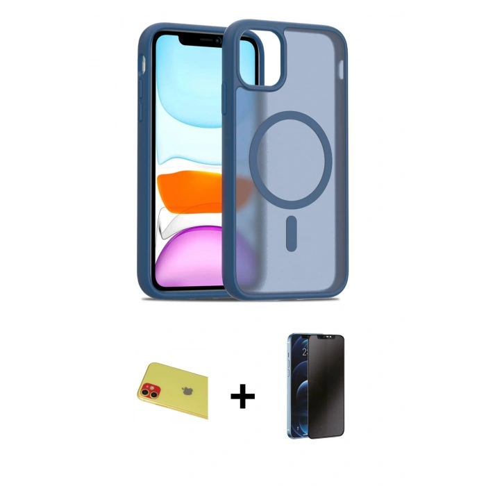 MARSİLYAN™- iPhone 11 Kılıf Siluet Minimal Prime - Siyah 3D Antistatik Hayalet Cam Ekran Koruyucu + Rainbow Kamera Lens Koruma Cam - KI