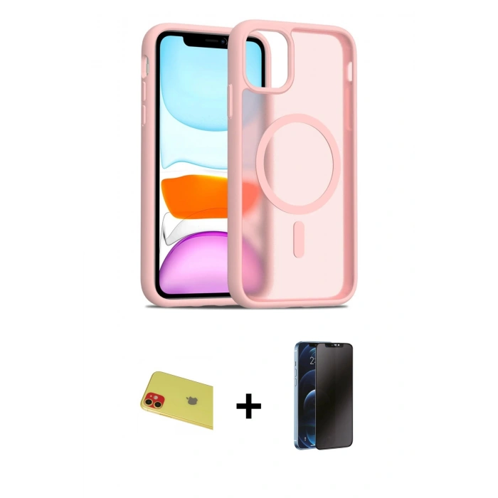 MARSİLYAN™- iPhone 11 Kılıf Siluet Minimal Prime - Siyah 3D Antistatik Hayalet Cam Ekran Koruyucu + Rainbow Kamera Lens Koruma Cam - KI