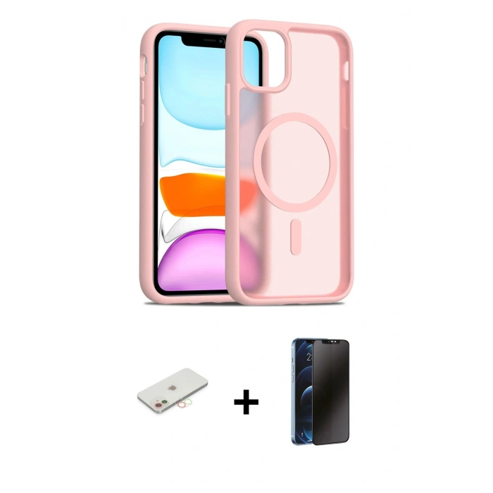 MARSİLYAN™- iPhone 11 Kılıf Siluet Minimal Prime - Siyah 3D Antistatik Hayalet Cam Ekran Koruyucu + Renkli Kamera Lens Koruma Cam - YL