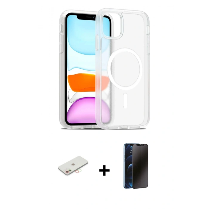 MARSİLYAN™- iPhone 11 Kılıf Siluet Minimal Prime - Siyah 3D Antistatik Hayalet Cam Ekran Koruyucu + Renkli Kamera Lens Koruma Cam - YL