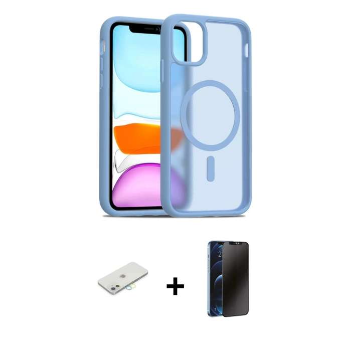MARSİLYAN™- iPhone 11 Kılıf Siluet Minimal Prime - Siyah 3D Antistatik Hayalet Cam Ekran Koruyucu + Renkli Kamera Lens Koruma Cam - SI
