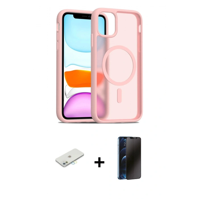 MARSİLYAN™- iPhone 11 Kılıf Siluet Minimal Prime - Siyah 3D Antistatik Hayalet Cam Ekran Koruyucu + Renkli Kamera Lens Koruma Cam - SI