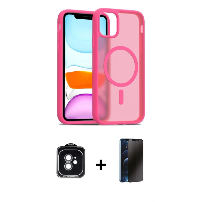 MARSİLYAN™- iPhone 11 Kılıf Siluet Minimal Prime - Siyah 3D Antistatik Hayalet Cam Ekran Koruyucu + PVD Metal Kamera Lens - YL