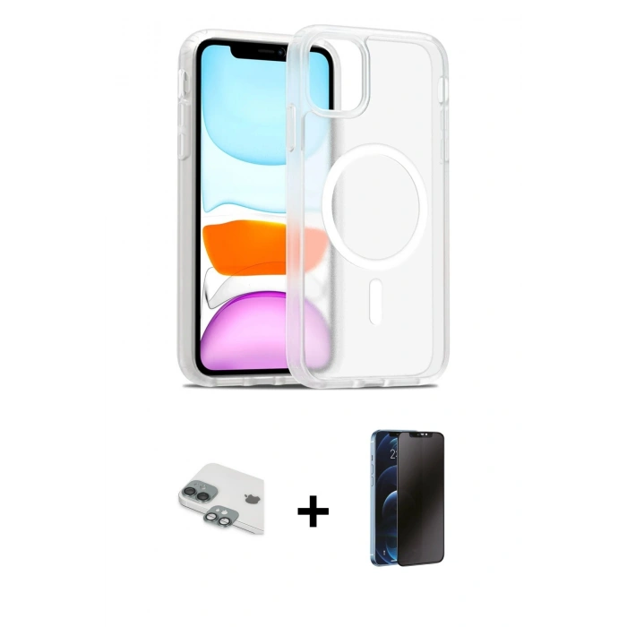 MARSİLYAN™- iPhone 11 Kılıf Siluet Minimal Prime - Siyah 3D Antistatik Hayalet Cam Ekran Koruyucu + Pers Alüminyum Kamera Lens - YL