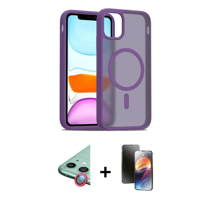 MARSİLYAN™- iPhone 11 Kılıf Siluet Minimal Prime - Siyah 3D Antistatik Mat Seramik Nano Ekran Koruyucu + Raze Metal Kamera Lens - KI
