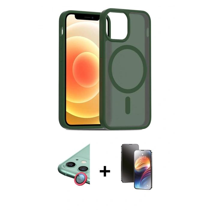 MARSİLYAN™- iPhone 11 Kılıf Siluet Minimal Prime - Siyah 3D Antistatik Mat Seramik Nano Ekran Koruyucu + Raze Metal Kamera Lens - KI