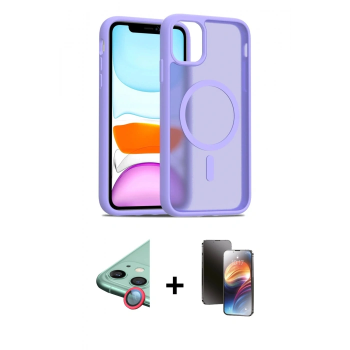 MARSİLYAN™- iPhone 11 Kılıf Siluet Minimal Prime - Siyah 3D Antistatik Mat Seramik Nano Ekran Koruyucu + Raze Metal Kamera Lens - KI