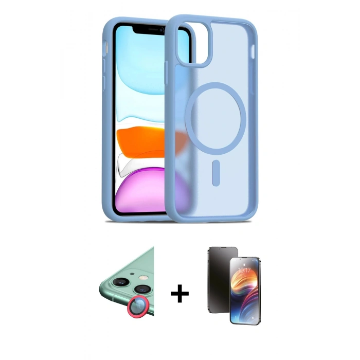 MARSİLYAN™- iPhone 11 Kılıf Siluet Minimal Prime - Siyah 3D Antistatik Mat Seramik Nano Ekran Koruyucu + Raze Metal Kamera Lens - KI