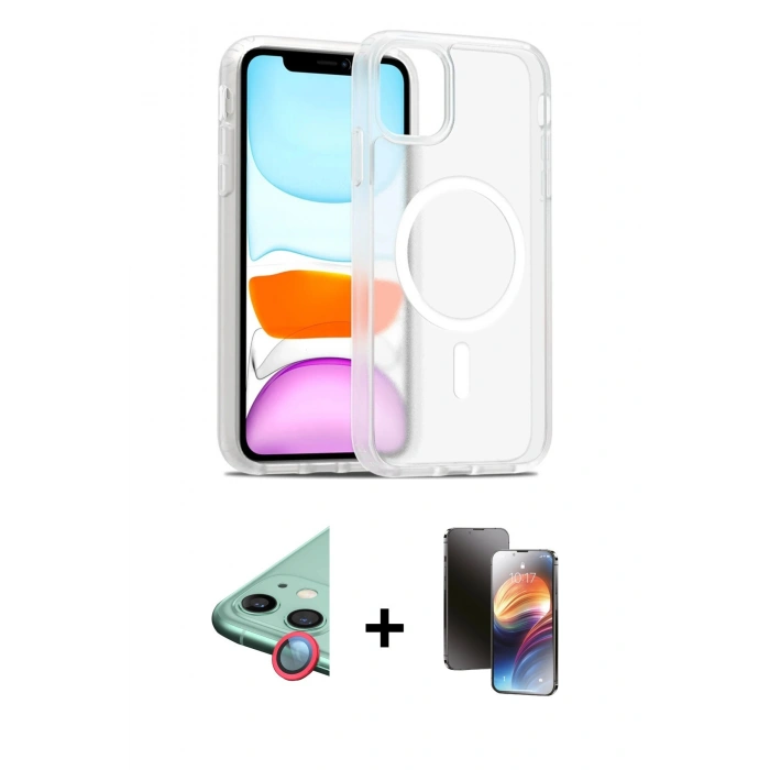 MARSİLYAN™- iPhone 11 Kılıf Siluet Minimal Prime - Siyah 3D Antistatik Mat Seramik Nano Ekran Koruyucu + Raze Metal Kamera Lens - KI