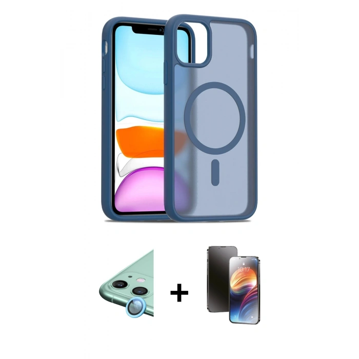 MARSİLYAN™- iPhone 11 Kılıf Siluet Minimal Prime - Siyah 3D Antistatik Mat Seramik Nano Ekran Koruyucu + Raze Metal Kamera Lens - MI