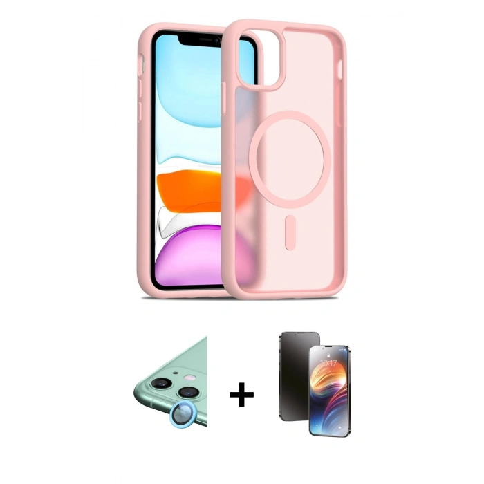 MARSİLYAN™- iPhone 11 Kılıf Siluet Minimal Prime - Siyah 3D Antistatik Mat Seramik Nano Ekran Koruyucu + Raze Metal Kamera Lens - MI