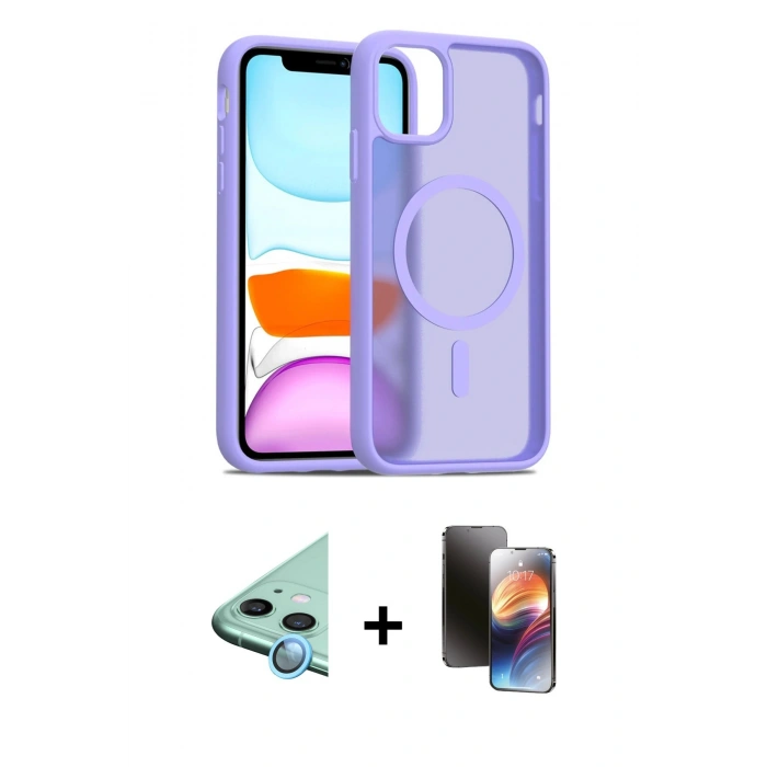 MARSİLYAN™- iPhone 11 Kılıf Siluet Minimal Prime - Siyah 3D Antistatik Mat Seramik Nano Ekran Koruyucu + Raze Metal Kamera Lens - MI