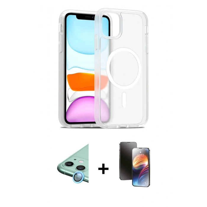 MARSİLYAN™- iPhone 11 Kılıf Siluet Minimal Prime - Siyah 3D Antistatik Mat Seramik Nano Ekran Koruyucu + Raze Metal Kamera Lens - MI