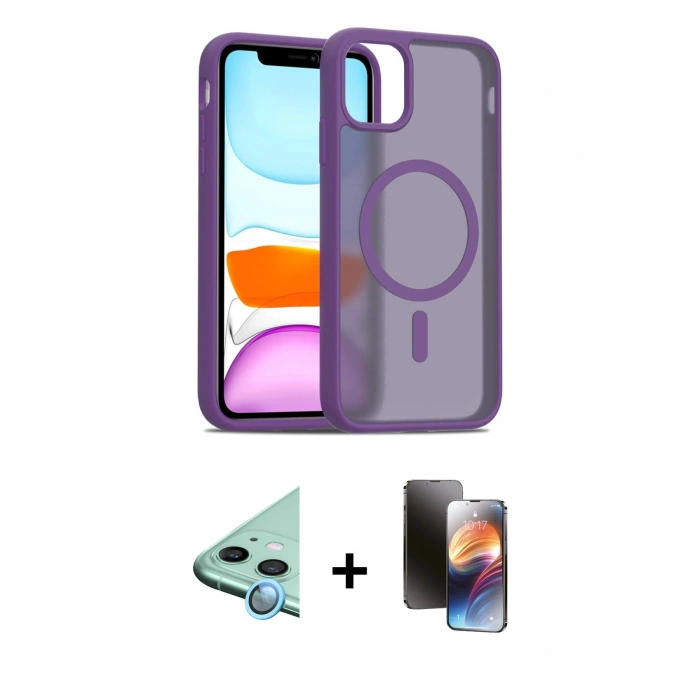 MARSİLYAN™- iPhone 11 Kılıf Siluet Minimal Prime - Siyah 3D Antistatik Mat Seramik Nano Ekran Koruyucu + Raze Metal Kamera Lens - MI