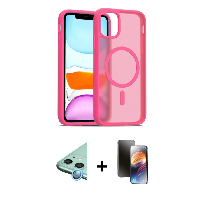 MARSİLYAN™- iPhone 11 Kılıf Siluet Minimal Prime - Siyah 3D Antistatik Mat Seramik Nano Ekran Koruyucu + Raze Metal Kamera Lens - MI