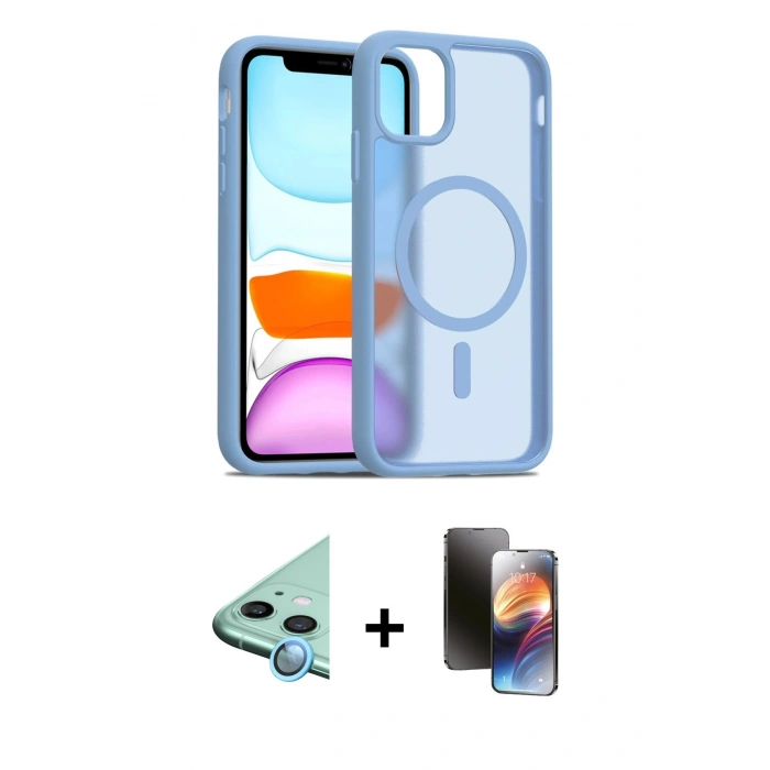 MARSİLYAN™- iPhone 11 Kılıf Siluet Minimal Prime - Siyah 3D Antistatik Mat Seramik Nano Ekran Koruyucu + Raze Metal Kamera Lens - MI