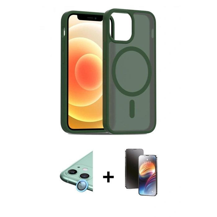 MARSİLYAN™- iPhone 11 Kılıf Siluet Minimal Prime - Siyah 3D Antistatik Mat Seramik Nano Ekran Koruyucu + Raze Metal Kamera Lens - MI