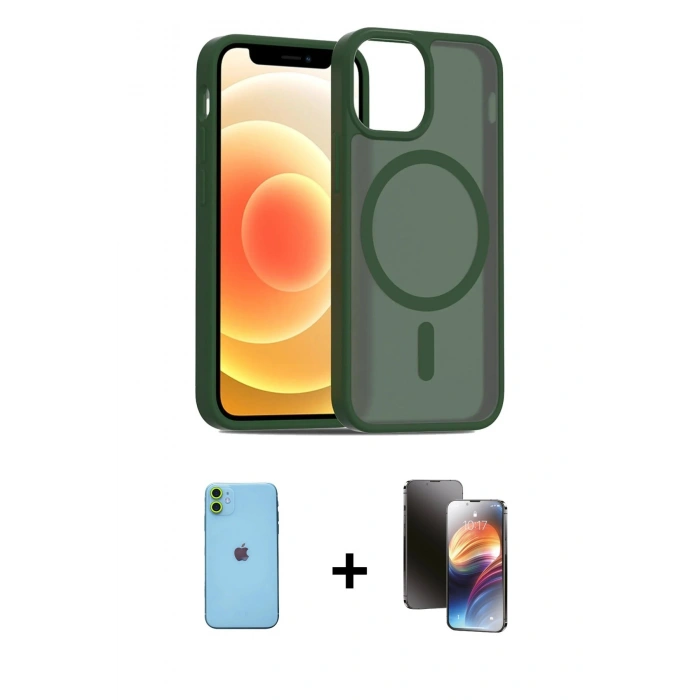MARSİLYAN™- iPhone 11 Kılıf Siluet Minimal Prime - Siyah 3D Antistatik Mat Seramik Nano Ekran Koruyucu + Neon Fosforlu Kamera Lens - YL