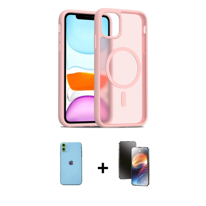 MARSİLYAN™- iPhone 11 Kılıf Siluet Minimal Prime - Siyah 3D Antistatik Mat Seramik Nano Ekran Koruyucu + Neon Fosforlu Kamera Lens - YL