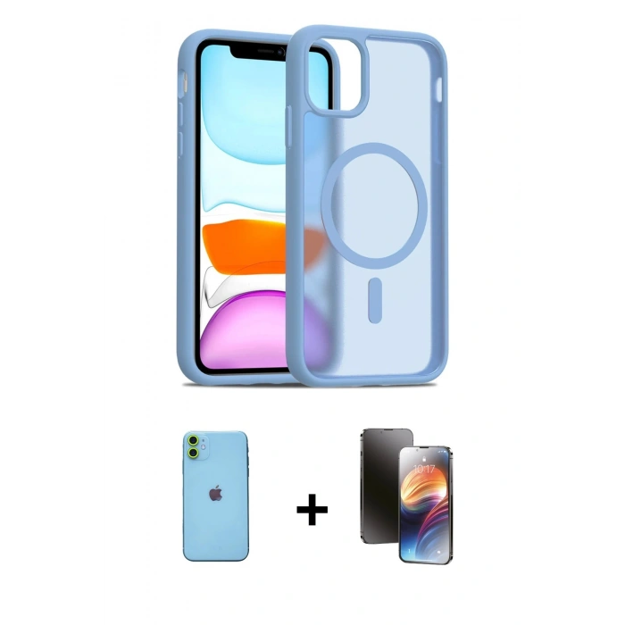 MARSİLYAN™- iPhone 11 Kılıf Siluet Minimal Prime - Siyah 3D Antistatik Mat Seramik Nano Ekran Koruyucu + Neon Fosforlu Kamera Lens - YL